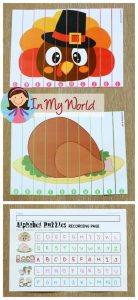 FREE Thanksgiving Literacy Centers for Kindergarten. Alphabet order puzzles.