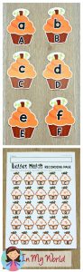 FREE Thanksgiving Literacy Centers for Kindergarten. Upper case and lower case letter match