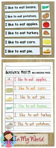 FREE Thanksgiving Literacy Centers for Kindergarten. Sentence to Picture Match.