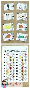FREE Thanksgiving Literacy Centers for Kindergarten. Clip the syllables.