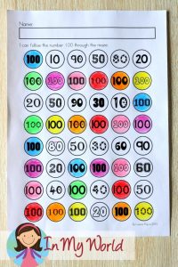 100th Day of School Worksheets and Activities for Kindergarten. 100 Number Maze.