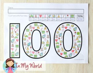 100th Day of School Worksheets and Activities for Kindergarten. Counting objects by 10 to make 100.