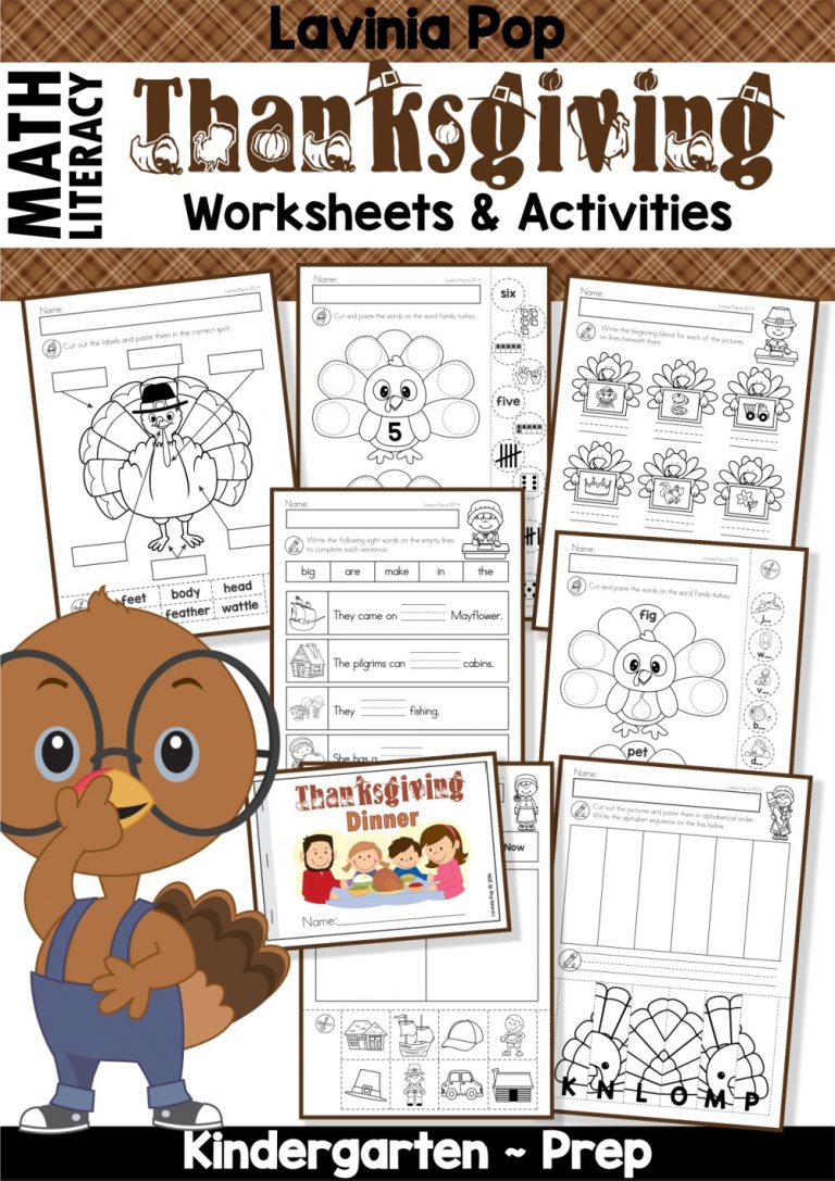 Thanksgiving No Prep Math & Literacy Worksheets for Kindergarten - In ...