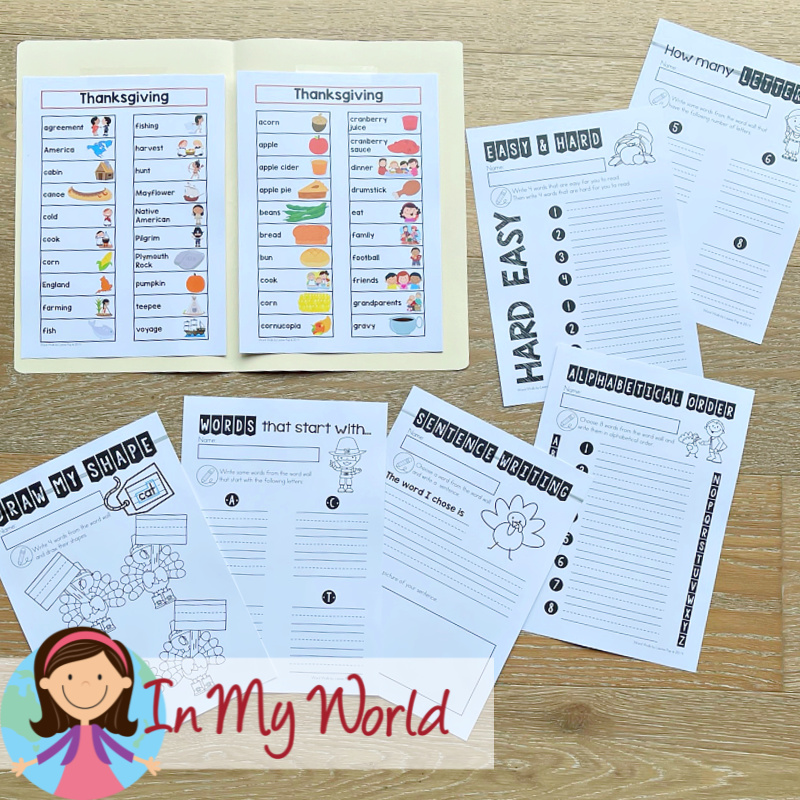 Thanksgiving Word Wall with File Folder Activities