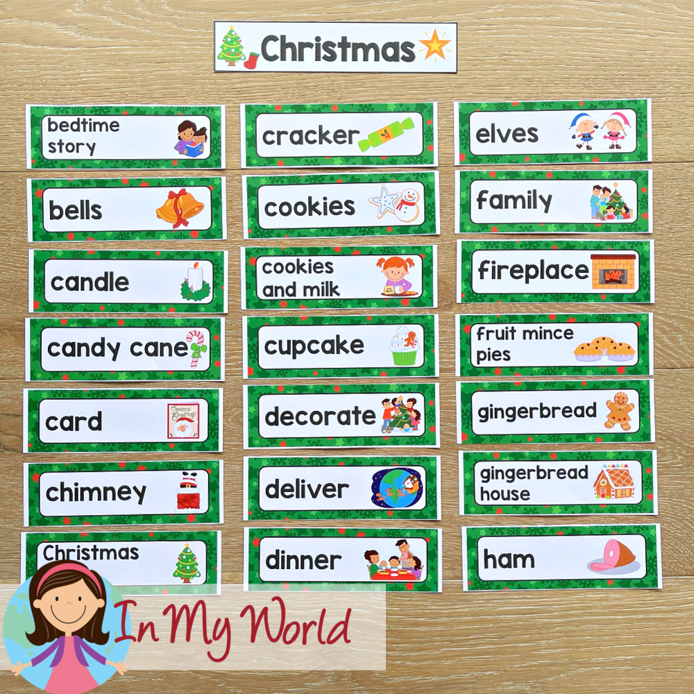 Christmas Vocabulary Word Cards for Kids