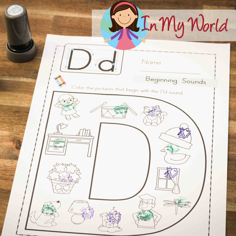 Preschool Letter D beginning sound worksheet In My World