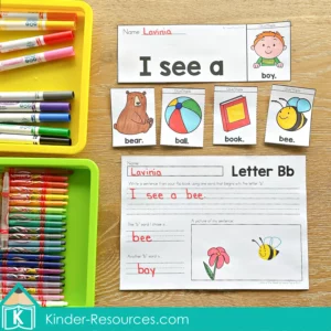 FREE Letter B writing worksheet for building sentences using CVC words and handwriting practice.