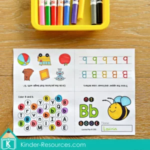 FREE Printable mini book for letter B featuring letter recognition, coloring, and handwriting practice.