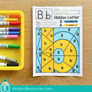 FREE Color-by-code hidden letter worksheet for practicing uppercase and lowercase B recognition.