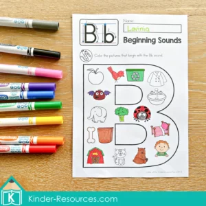 FREE Letter B beginning sounds worksheet for identifying pictures that start with the /b/ sound.