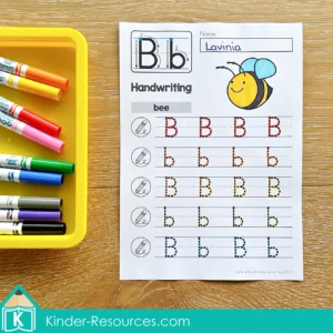 FREE Tracing worksheet for writing uppercase and lowercase B with picture support.