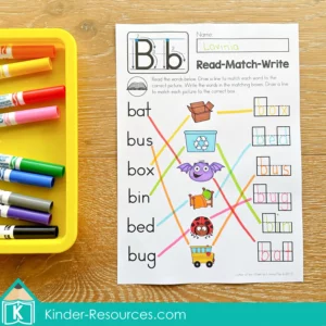 FREE Read-match-write worksheet for practicing CVC words with the letter B.