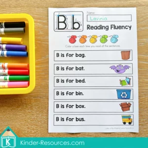 FREE Letter B reading fluency worksheet from Phonics Letter of the Week B. Students practice reading short sentences with decodable words beginning with B.