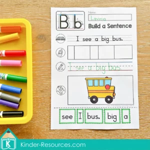 FREE Build a sentence activity for Letter B from Phonics Letter of the Week pack. Children arrange words to form a sentence and write it.