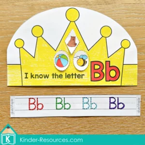 FREE Letter B crown craft from Phonics Letter of the Week B activities. Children decorate a crown while practicing beginning sound pictures.