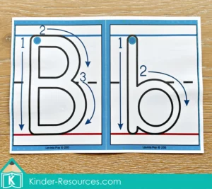 FREE Printable uppercase and lowercase B handwriting posters showing correct stroke order from the Phonics Letter of the Week B packet.