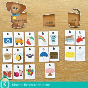 FREE Letter B phonics sorting activity with beginning, middle, and end sound cards from the Phonics Letter of the Week B packet.