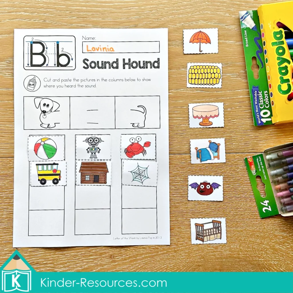 FREE Printable Sound Hound worksheet for sorting words by the position of the /b/ sound from the Phonics Letter of the Week B packet.
