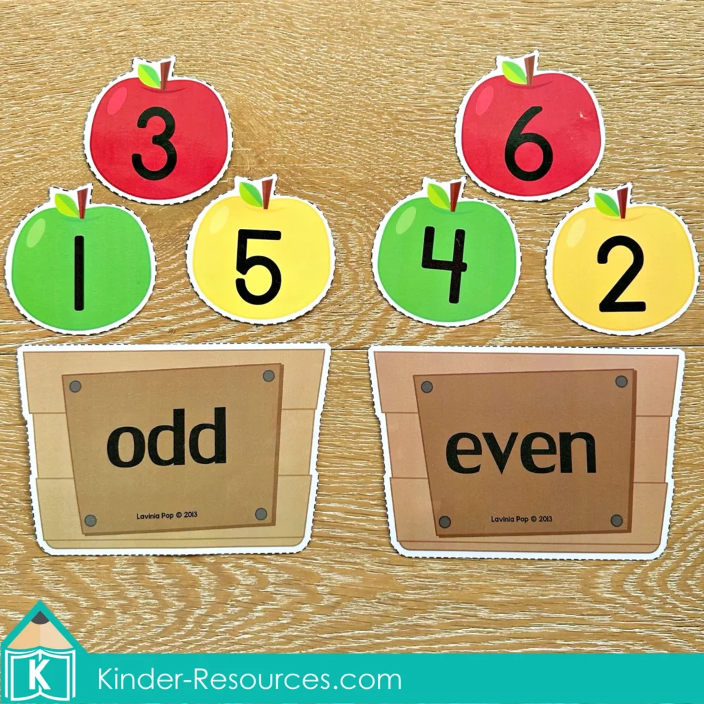 Back to School Math Centers for Kindergarten. Sorting Odd and Even Numbers