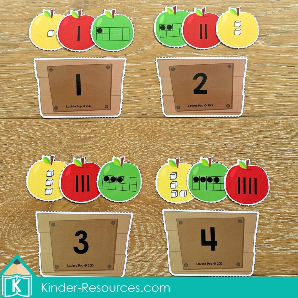 Back to School Math Centers for Kindergarten. Apple Number Sense.