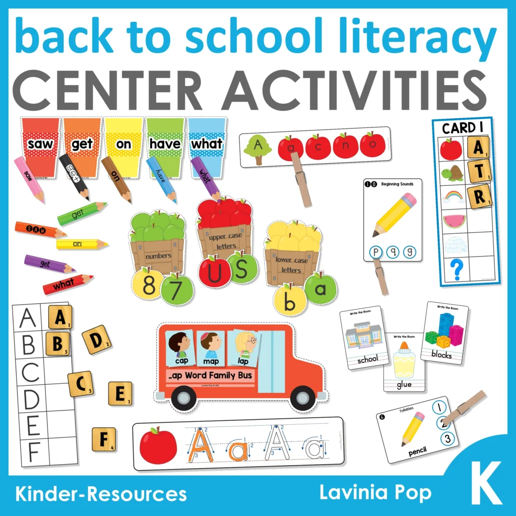 Back to School Kindergarten Literacy Centers