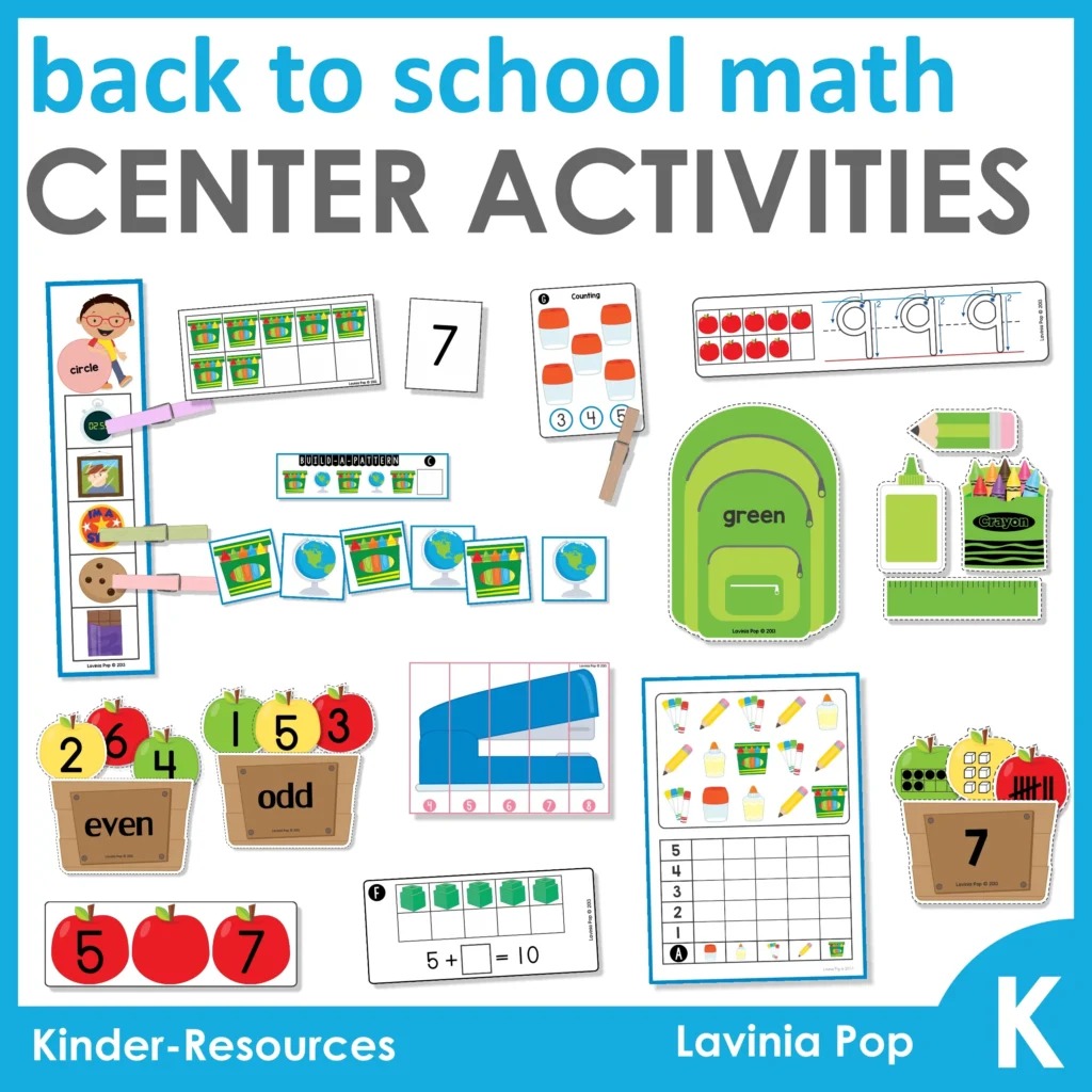 Back to School Kindergarten Math Centers