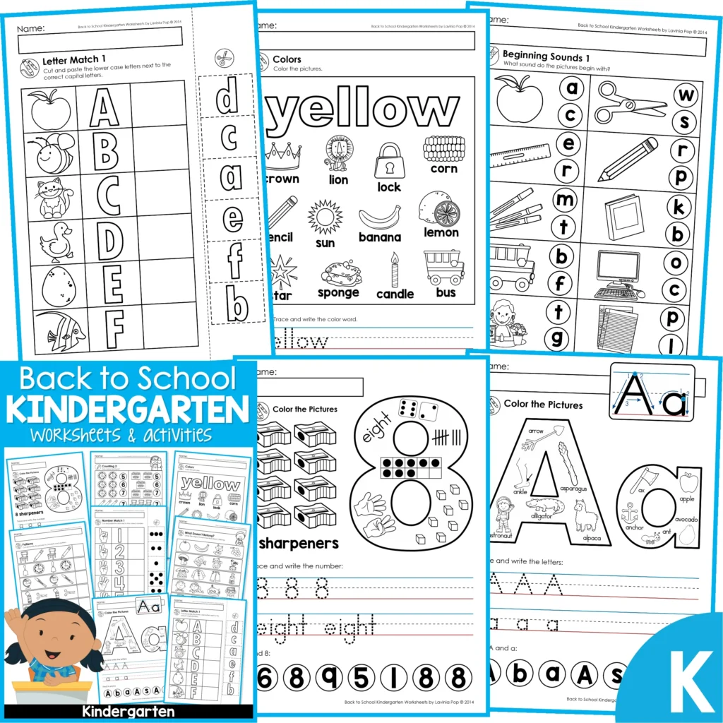Back to School Kindergarten Worksheets