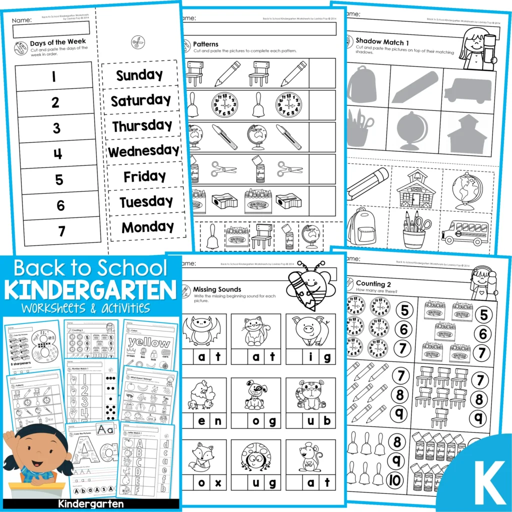 Back to School Kindergarten Worksheets
