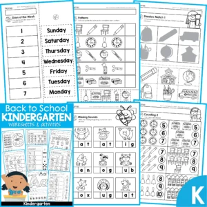 Back to School Kindergarten Worksheets