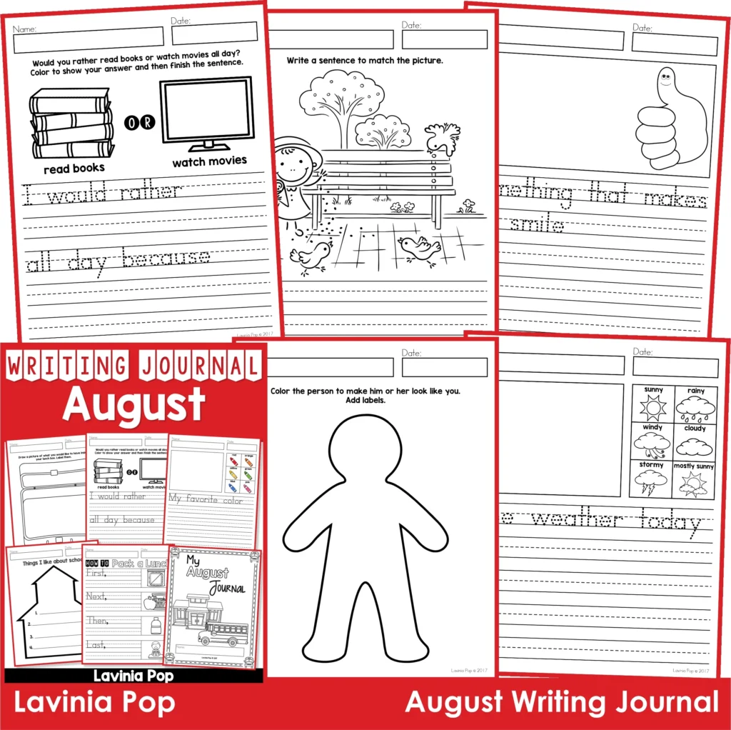 August Writing Journal Prompts | FREE pages for Kindergarten and Grade 1