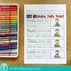 August Writing Journal Prompts for Kindergarten and Grade 1. A step by step procedural writing prompt where students explain how to make jelly toast. Comes with picture supported and blank versions. Free pages to download included in the post