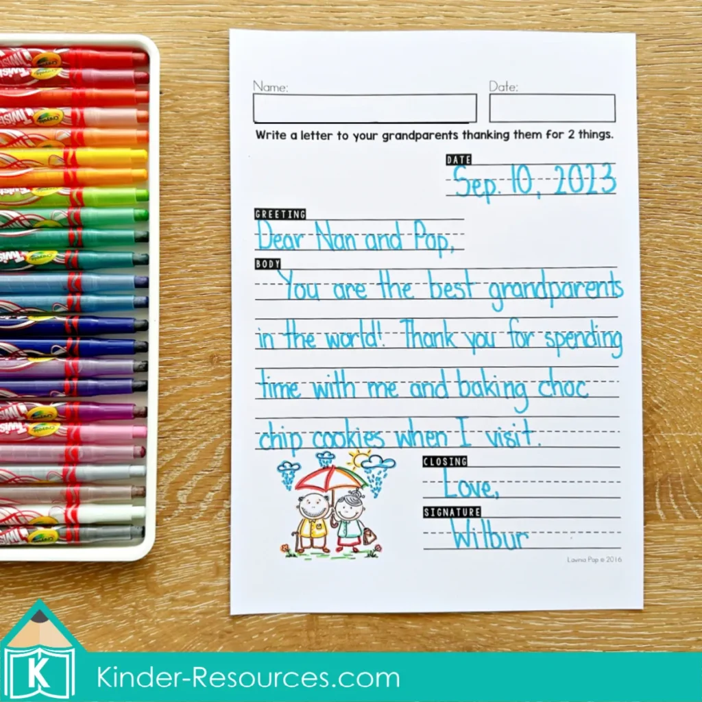 September Writing Journal Prompts Grandparent's Day Letter