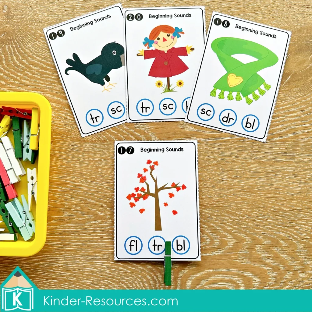 Kindergarten Literacy Centers Autumn Fall Beginning Blends