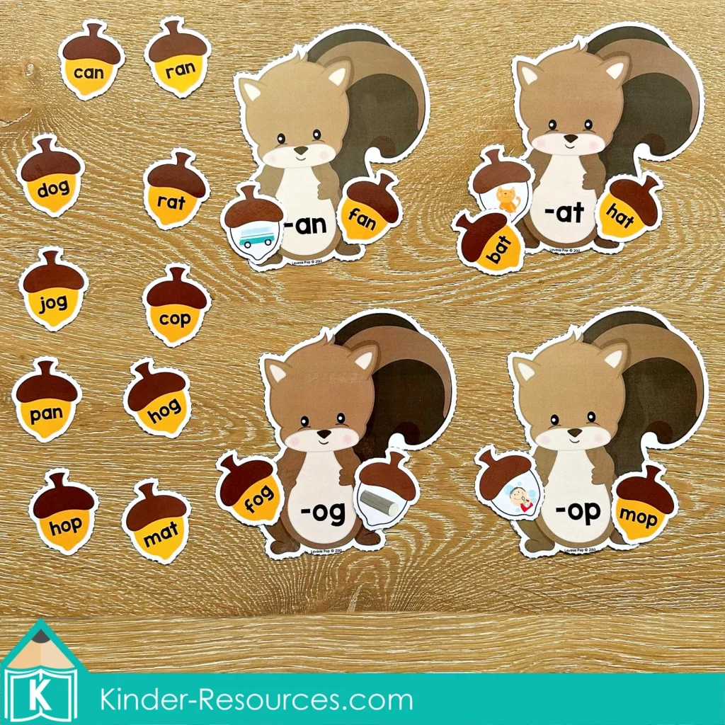 Kindergarten Literacy Centers Autumn Fall Word Family Squirrels