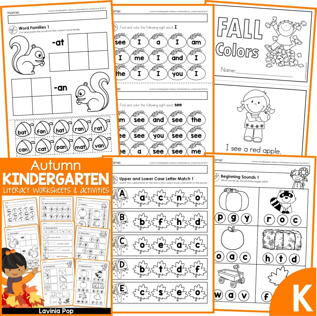 Kindergarten Worksheets No Prep Autumn Fall Literacy