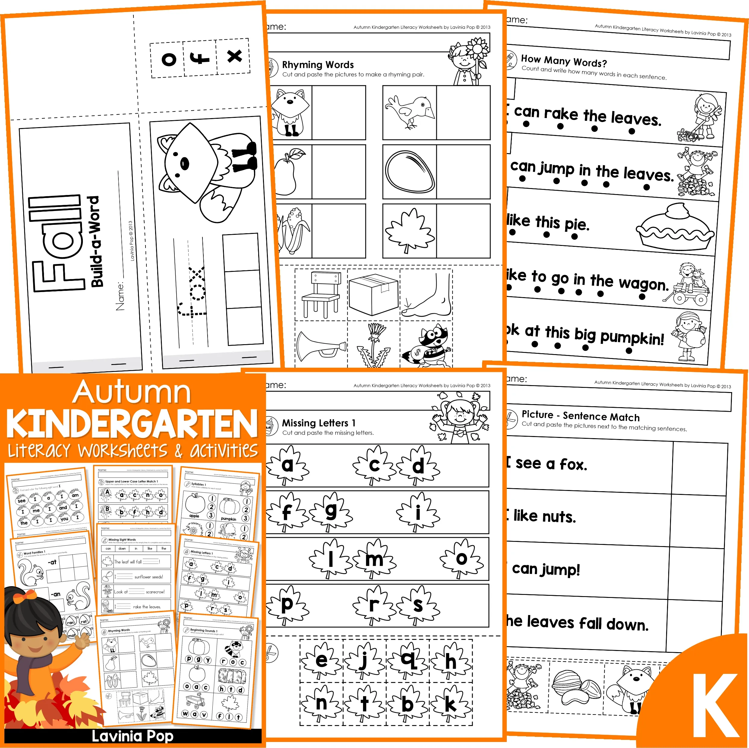 Kindergarten Worksheets No Prep Autumn Fall Literacy