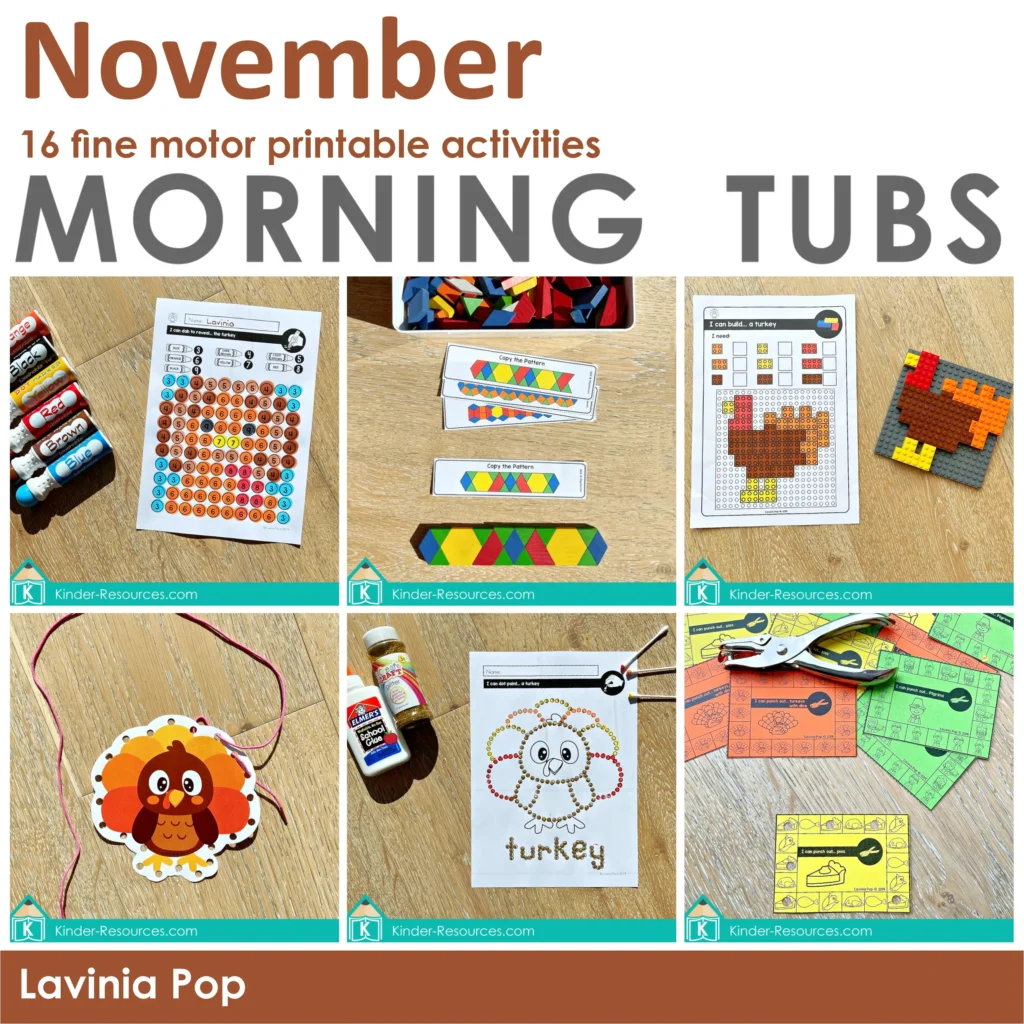 November Fine Motor Printable Activities Morning Tubs Bins.