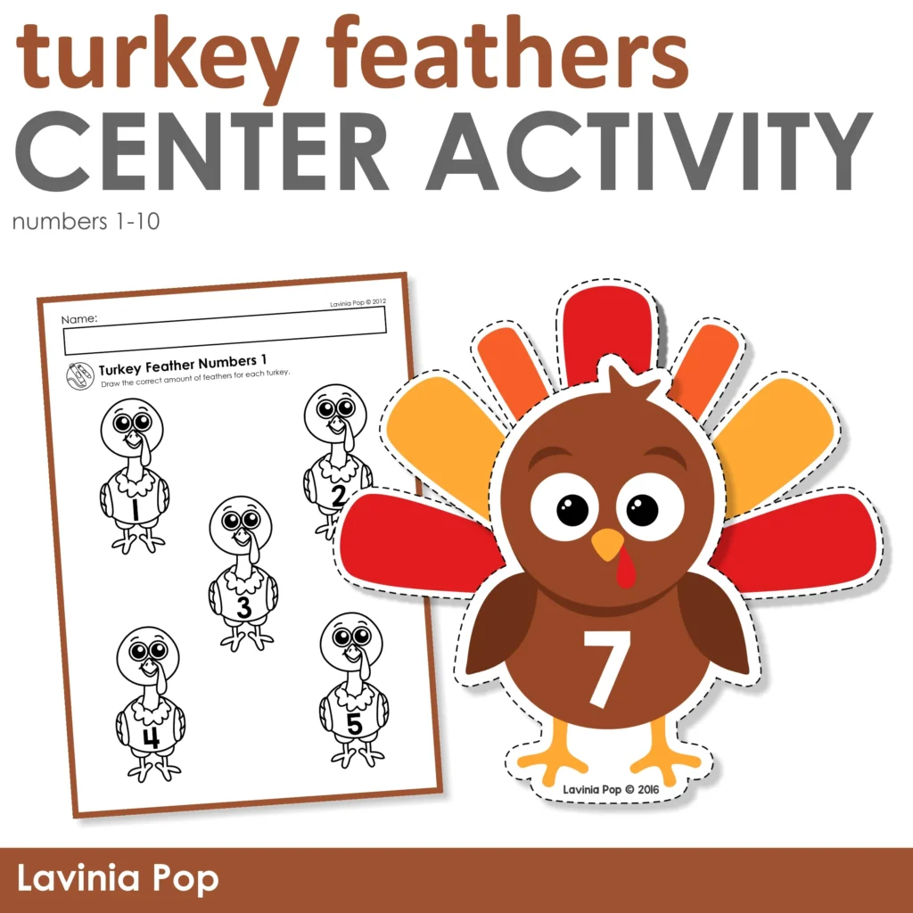 FREE Thanksgiving Turkey Feather Counting Activity For Preschool & Kindergarten