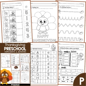 Thanksgiving Preschool Kindergarten Printable Worksheets and Activities Math Literacy No Prep