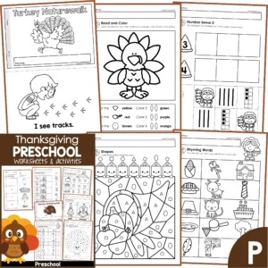 Thanksgiving Preschool Kindergarten Printable Worksheets and Activities Math Literacy No Prep
