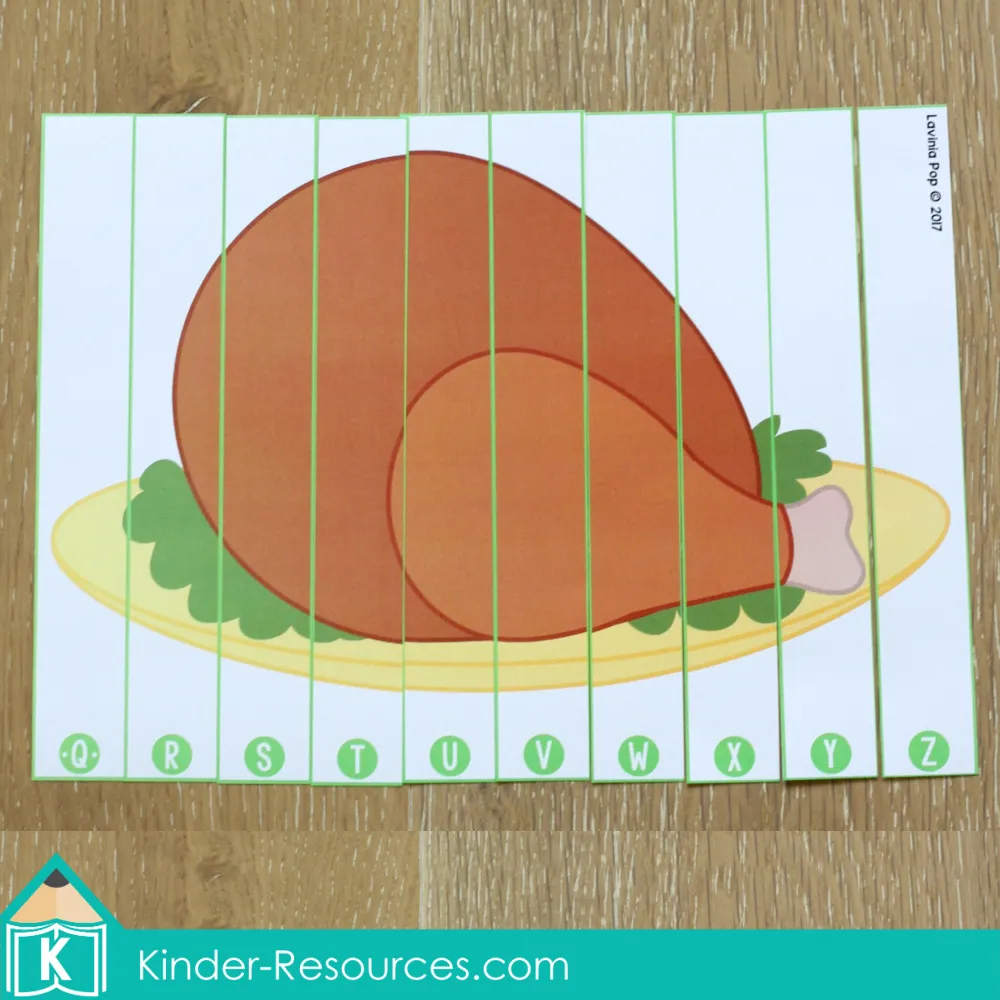 Thanksgiving Literacy Centers for Kindergarten Alphabet Order Turkey Dinner