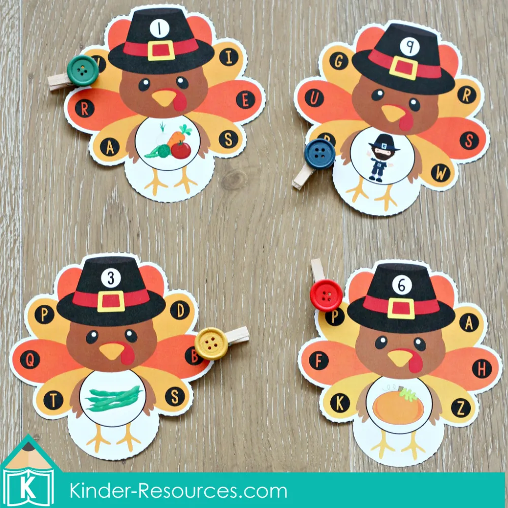 Thanksgiving Literacy Centers for Kindergarten Beginning Sound Turkeys