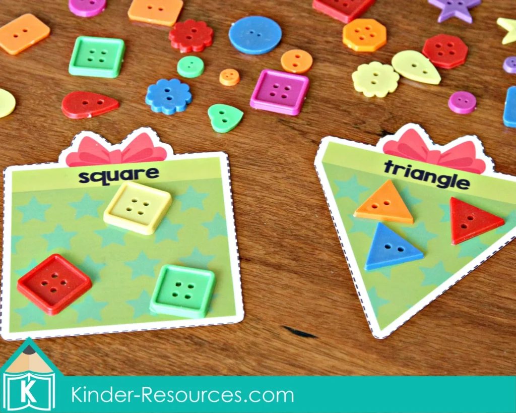Christmas Preschool Centers Matching Buttons to the Correct Shape