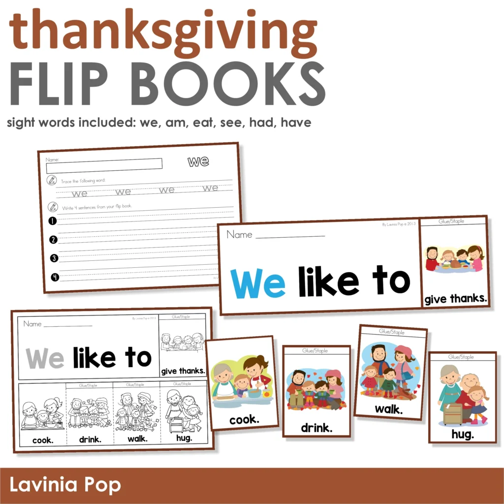 Thanksgiving Flip Books Printable Readers with worksheets
