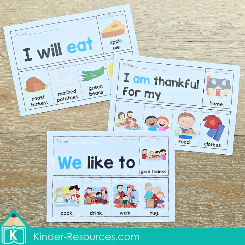 Thanksgiving Flip Books Printable Readers with worksheets