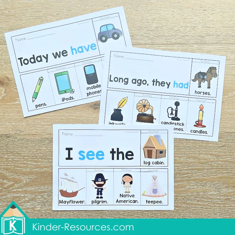 Thanksgiving Flip Books Printable Readers with worksheets | Today and Long Ago