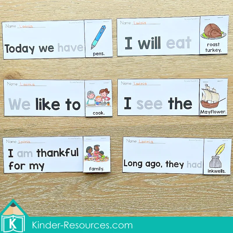 Thanksgiving Flip Books Printable Readers with worksheets