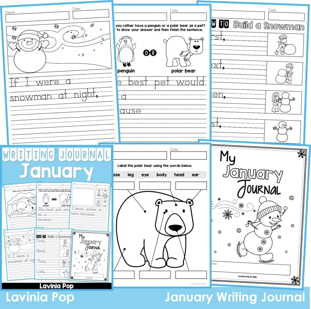 January Writing Journal Prompts | Winter. Includes a variety of text types: writing lists, labelling, procedures, opinion pieces, narrative text, letters and acrostic poems.