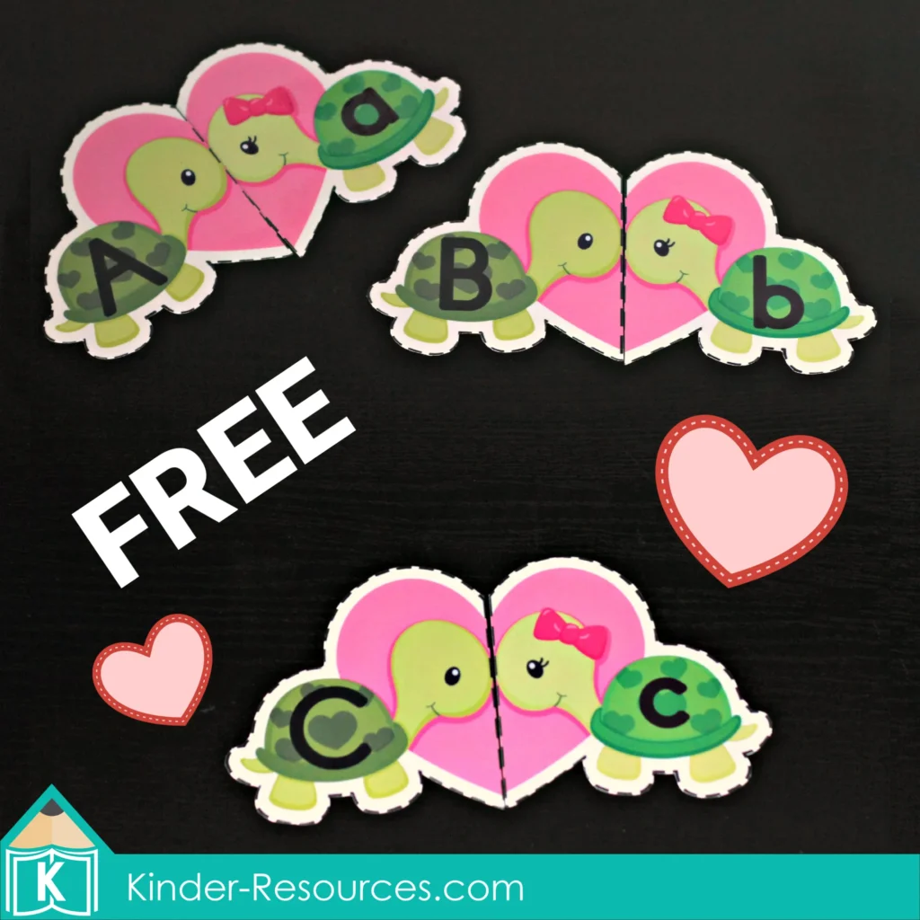 FREE Printable Alphabet Activity for Valentine's Day: Valentine Turtles Upper and Lower Case Letter Match