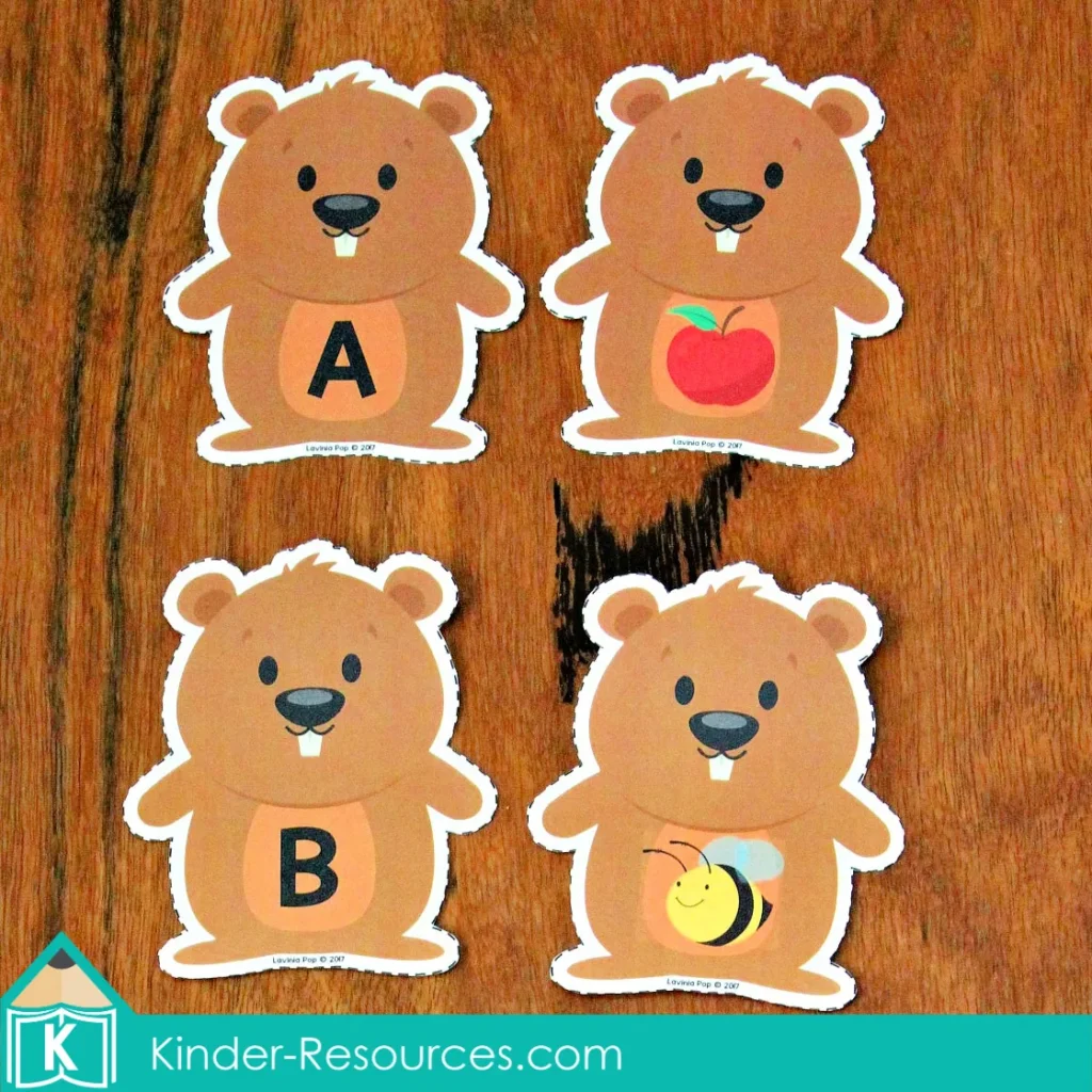 Groundhog Day Preschool Center Activity Beginning Sounds Match A-B